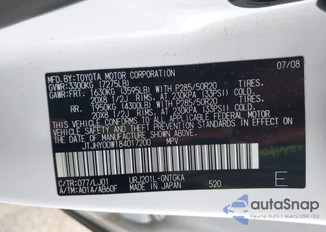 2008 Lexus Lx 570 from USA, damaged, VIN JTJHY00W184017200